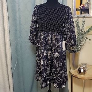 NWT Bohme black and white floral mini baby doll dress - sz small